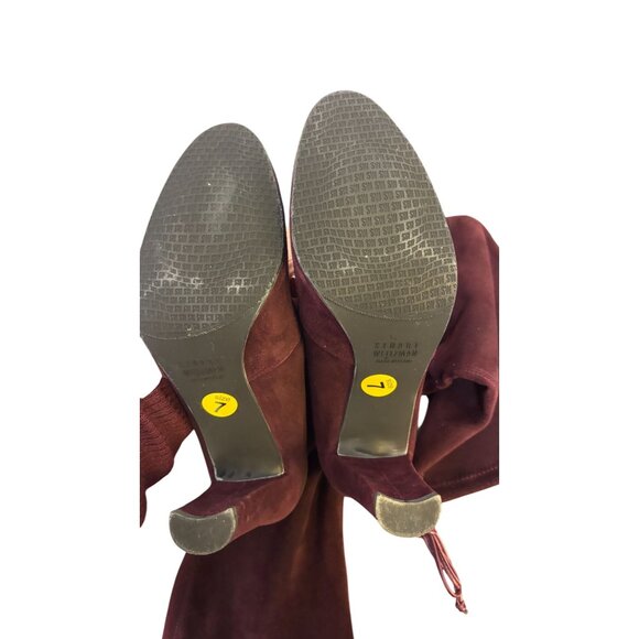 Stuart Weitzman Suede Over-The-Knee Boots In Wine With Block Heel Size 7 - Picture 9 of 11